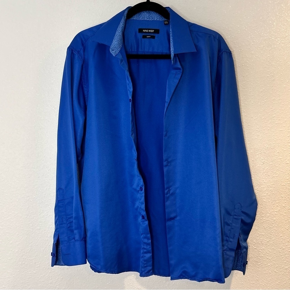 Nine West Men's Classic Slim Fit Blue Dress Shirt Size Large